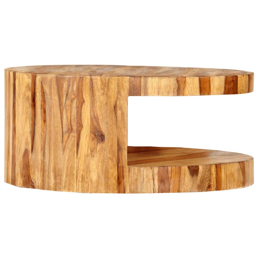 Solid Sheesham Wood Round Coffee Table 25.6 in Diameter Polished Finish R973004