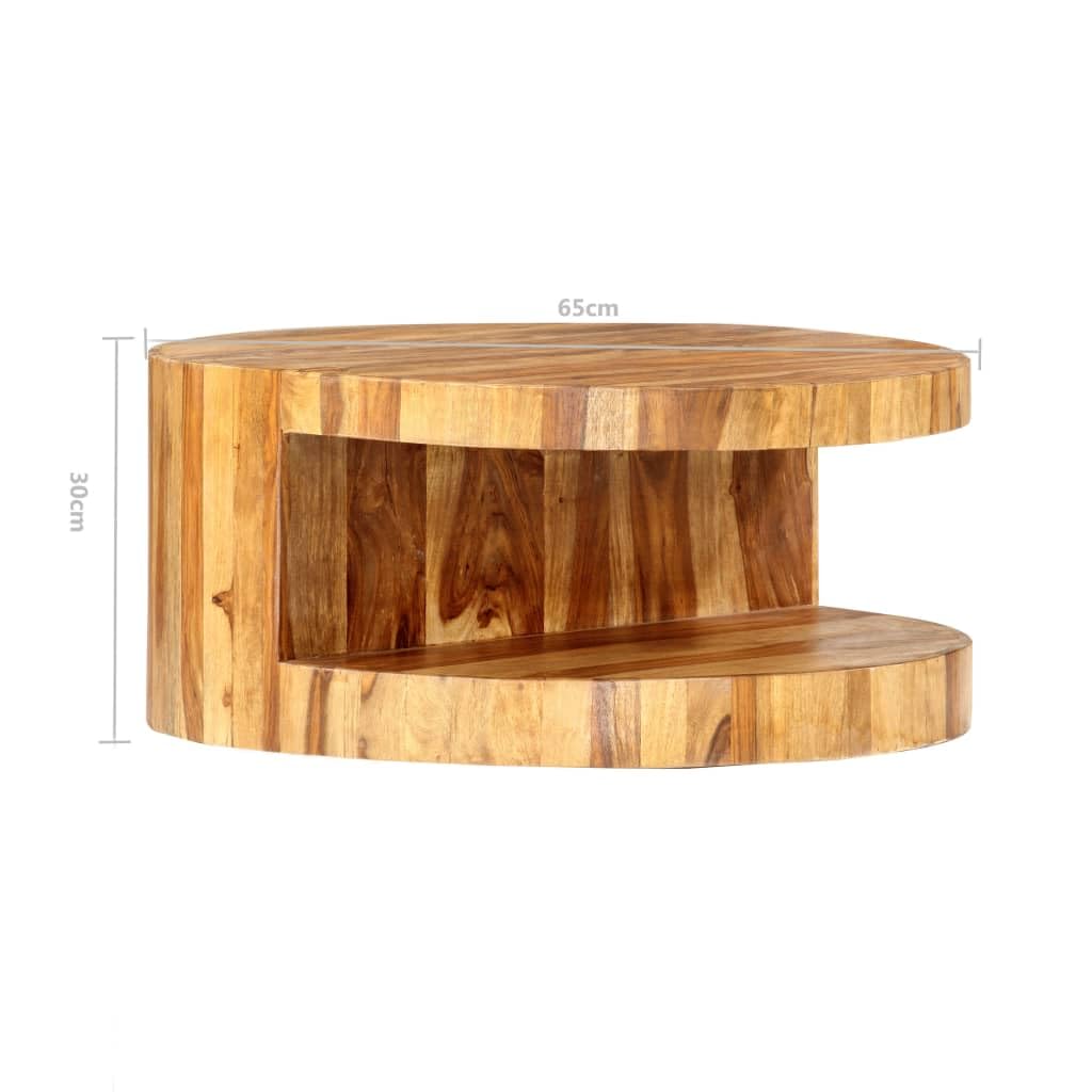 Solid Sheesham Wood Round Coffee Table 25.6 in Diameter Polished Finish R973004