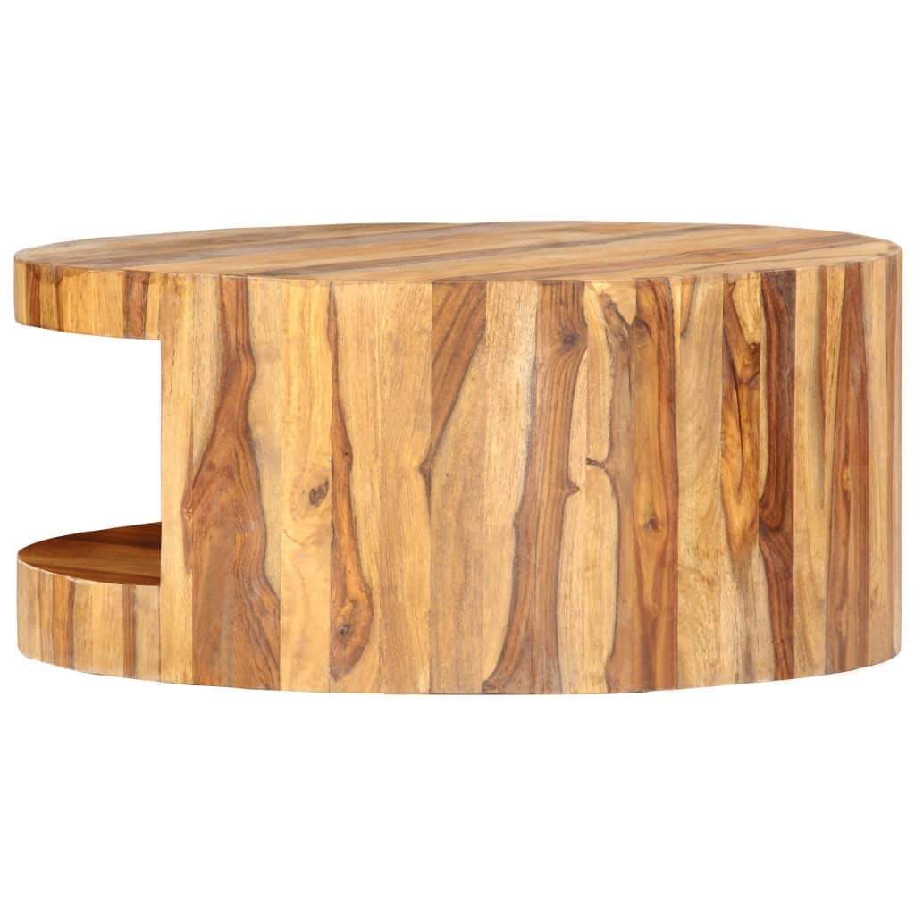Solid Sheesham Wood Round Coffee Table 25.6 in Diameter Polished Finish R973004