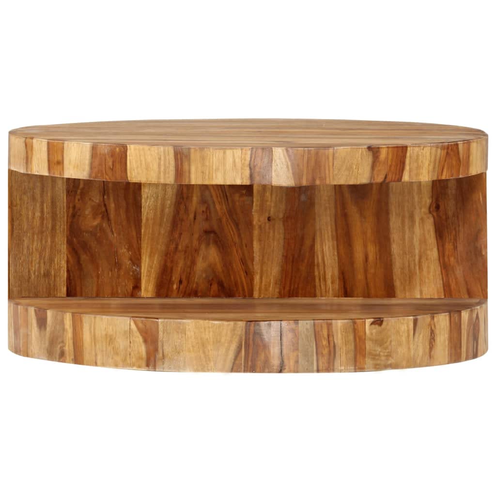 Solid Sheesham Wood Round Coffee Table 25.6 in Diameter Polished Finish R973004