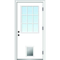 Primed Left Hand Outswing 9 Lite Prehung Front Door with Pet Door K8092