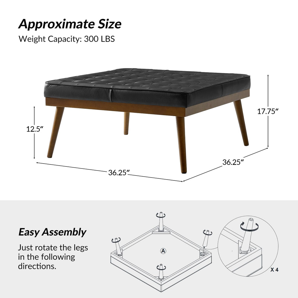 36" Genuine Leather Square Tufted Ottoman D12251