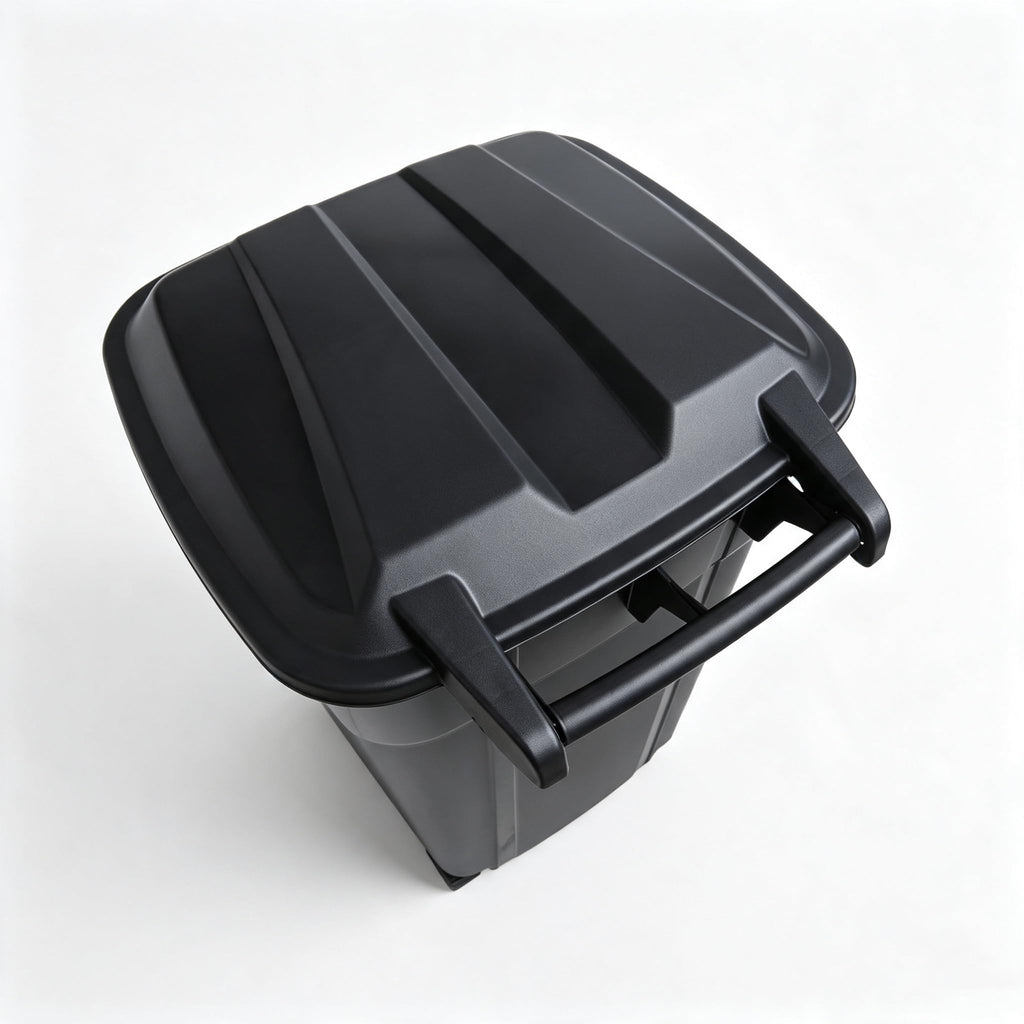 32 Gallon Black Plastic Wheeled Trash Can with Lid X296