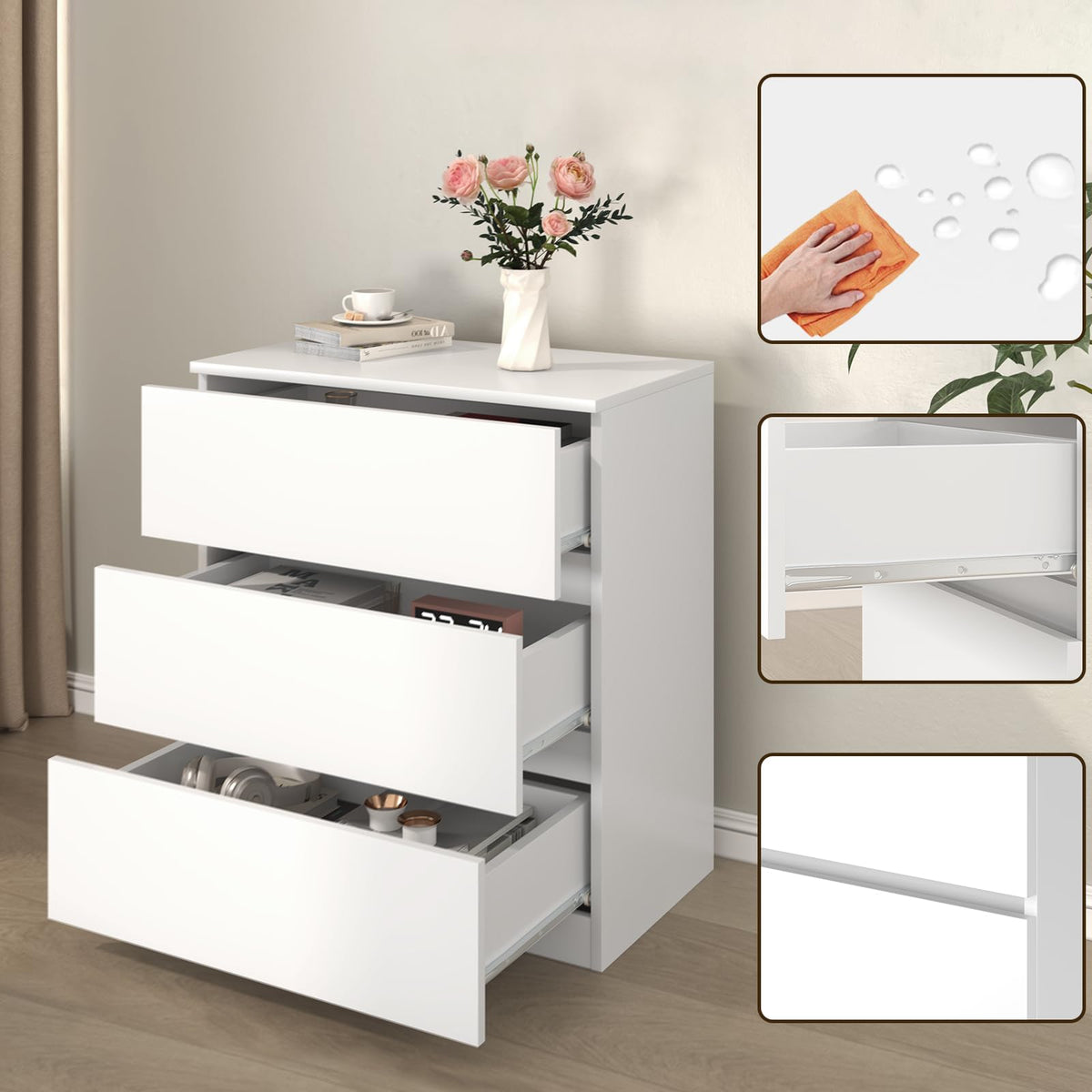 White 3 Drawer Wood Dresser T357393