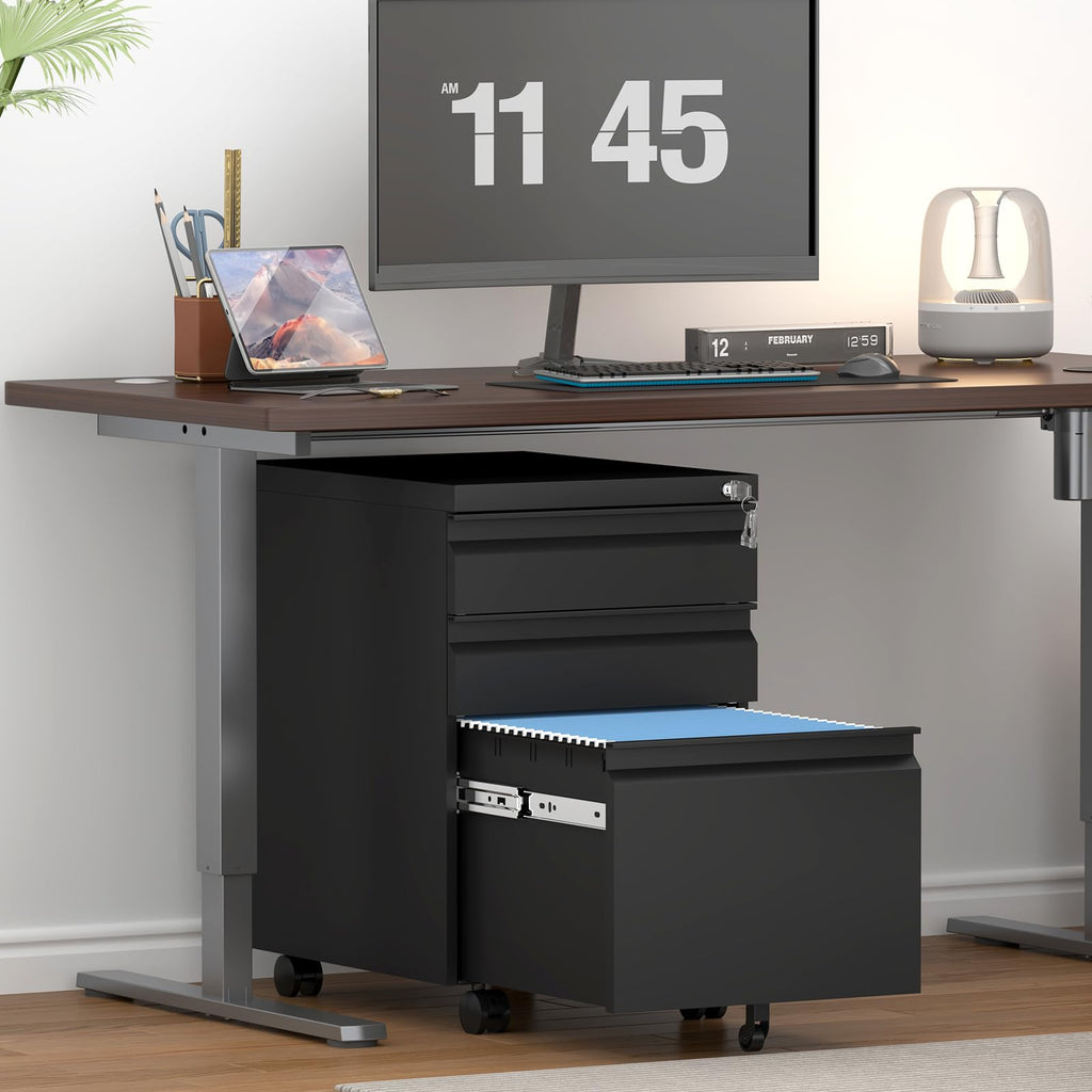 Black 3 Drawer Metal File Cabinet with Lock X35735