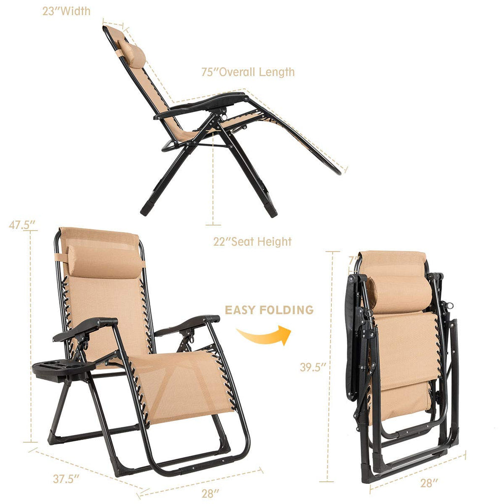 Oversized Zero Gravity Chair with Cup Holder & Detachable Headrest J22029