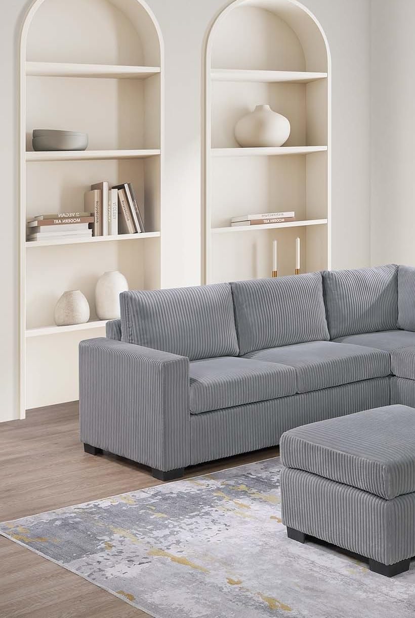 Light Gray Corduroy 4pc Sectional Sofa Set E456241