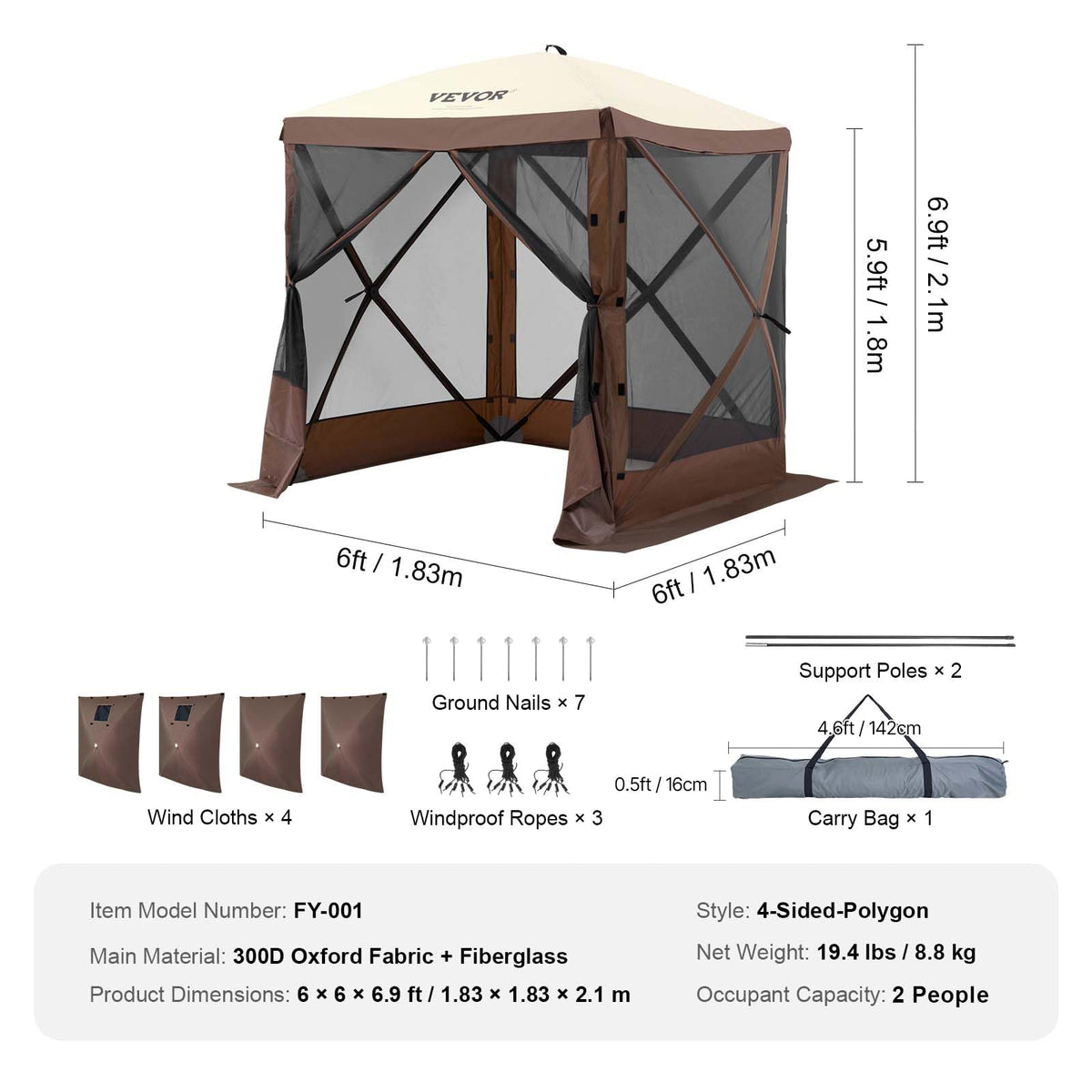 6 x 6 ft Pop Up Gazebo Tent with Mosquito Netting and Privacy Panels B873167