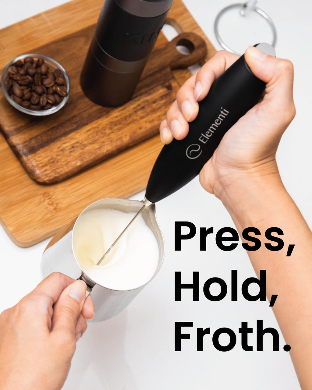 Black Handheld Milk Frother Wand with Stand C1480