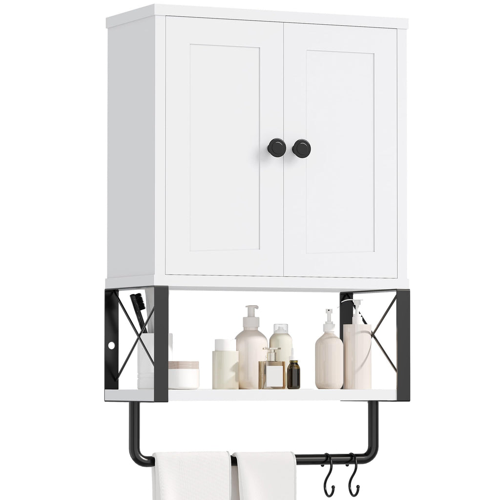 White Bathroom Wall Cabinet with Towel Rack U18029