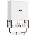 White Bathroom Wall Cabinet with Towel Rack U18029