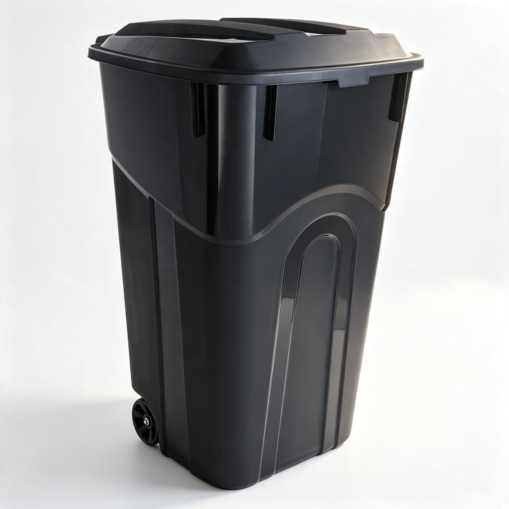 32 Gallon Black Plastic Wheeled Trash Can with Lid X296