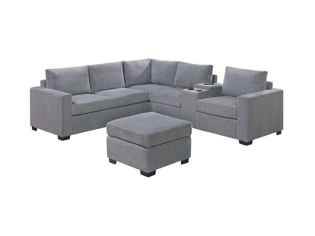 Light Gray Corduroy 4pc Sectional Sofa Set E456241