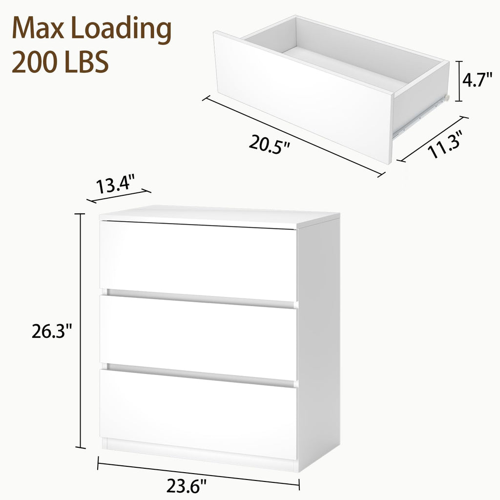 White 3 Drawer Wood Dresser T357393