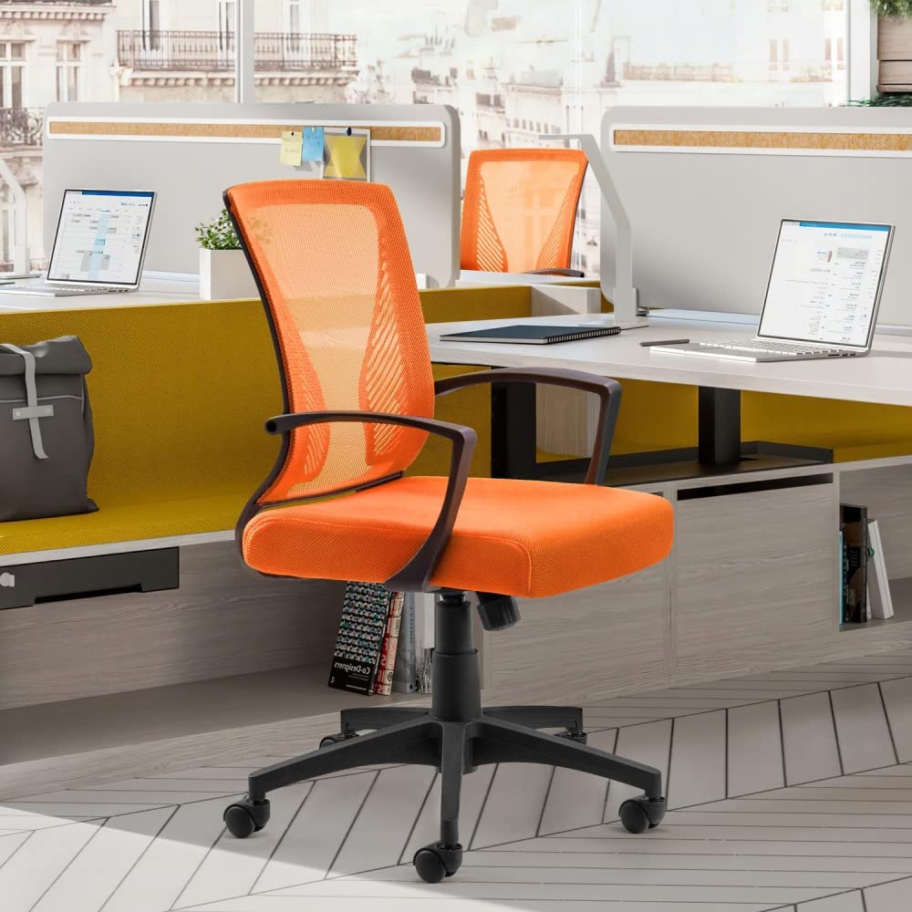 Mesh Office Chair with Lumbar Support, Wheels, Height Adjustable & Swivel, Orange J2918
