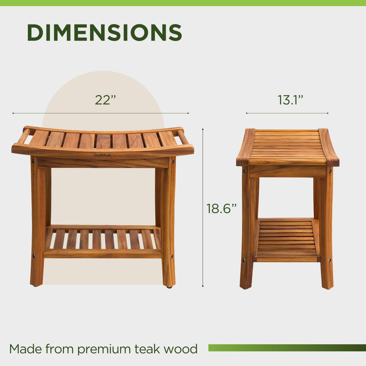 22" Teak Wood Shower Bench with Shelf & Handles L523099
