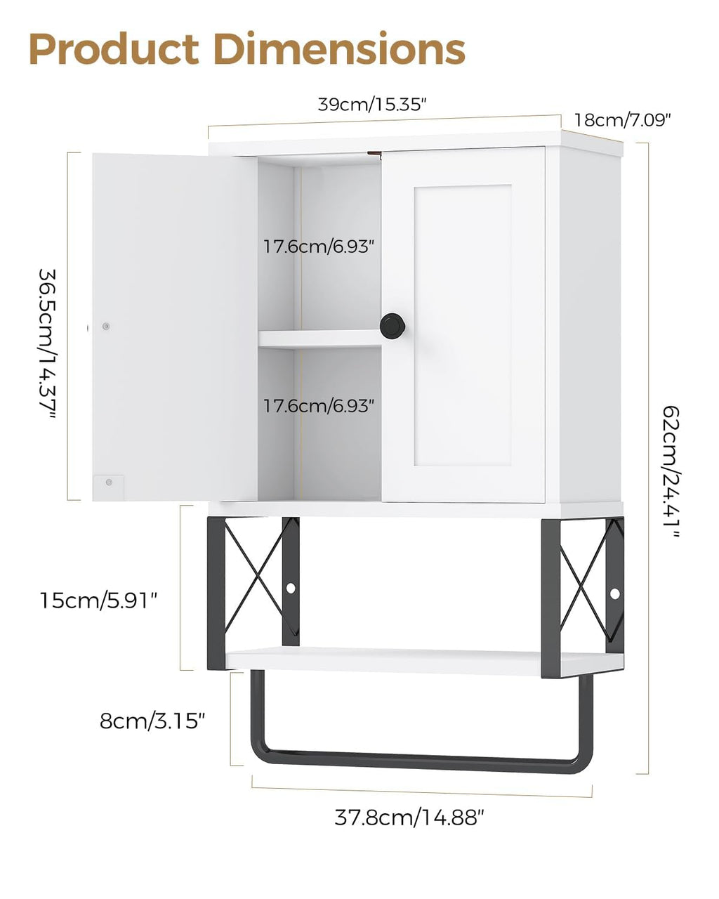 White Bathroom Wall Cabinet with Towel Rack U18029