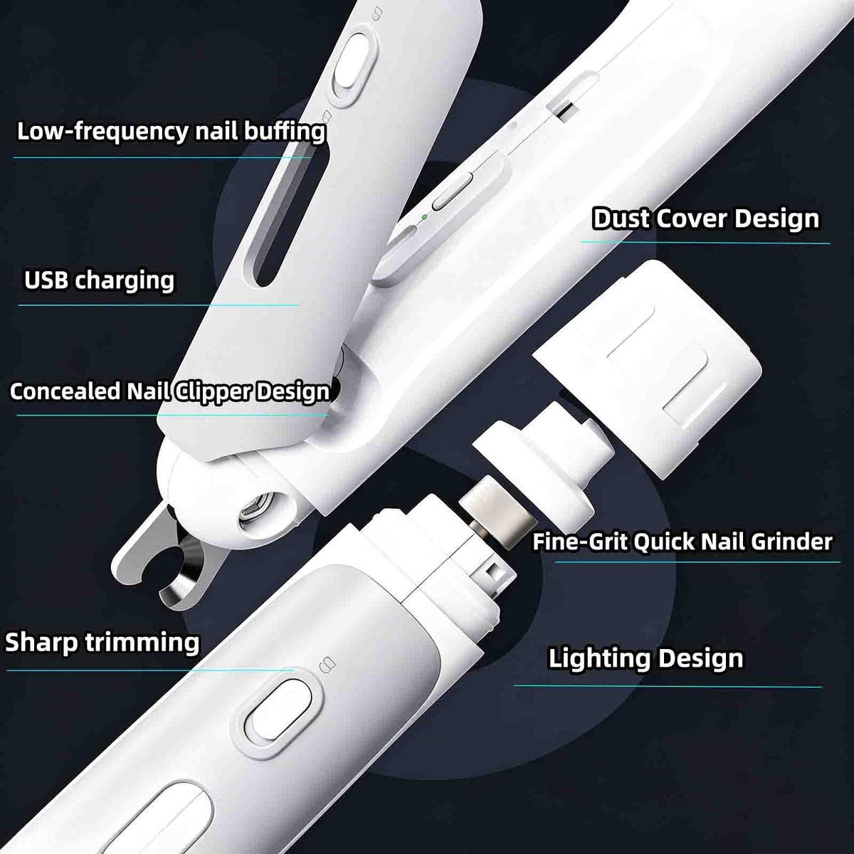 Electric Nail Clipper for Dogs Cats 2-in-1 USB Rechargeable O904