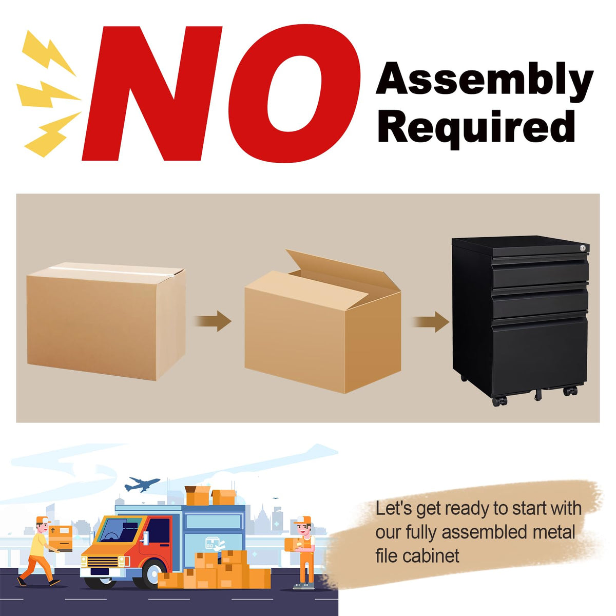 Black 3 Drawer Metal File Cabinet with Lock X35735