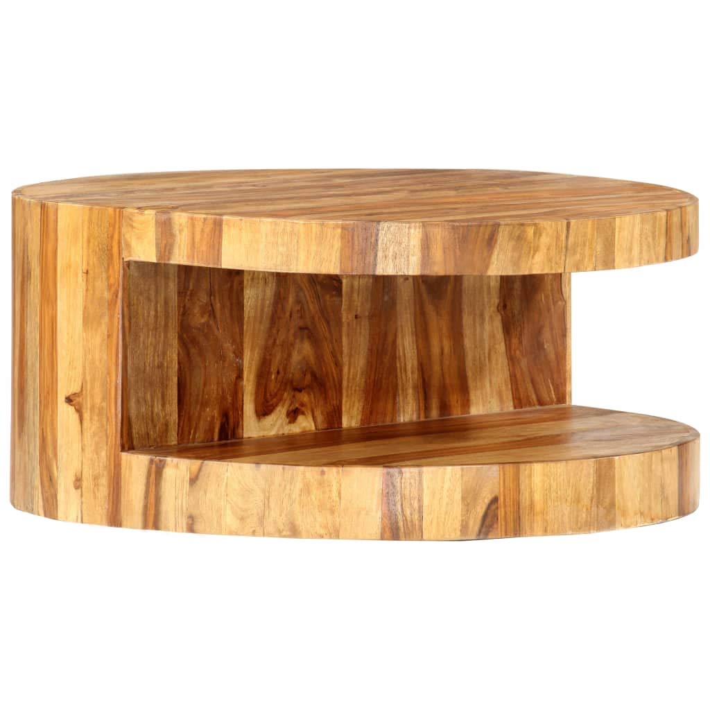 Solid Sheesham Wood Round Coffee Table 25.6 in Diameter Polished Finish R973004