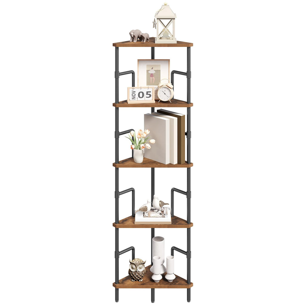 5-Tier Tall Corner Bookshelf with Metal Frame R3553