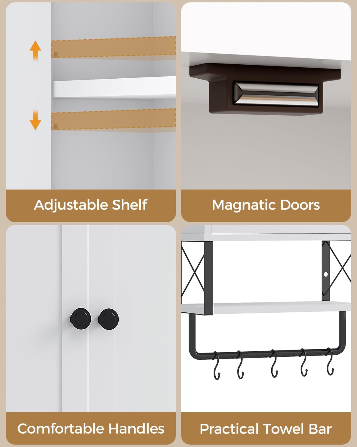 White Bathroom Wall Cabinet with Towel Rack U18029