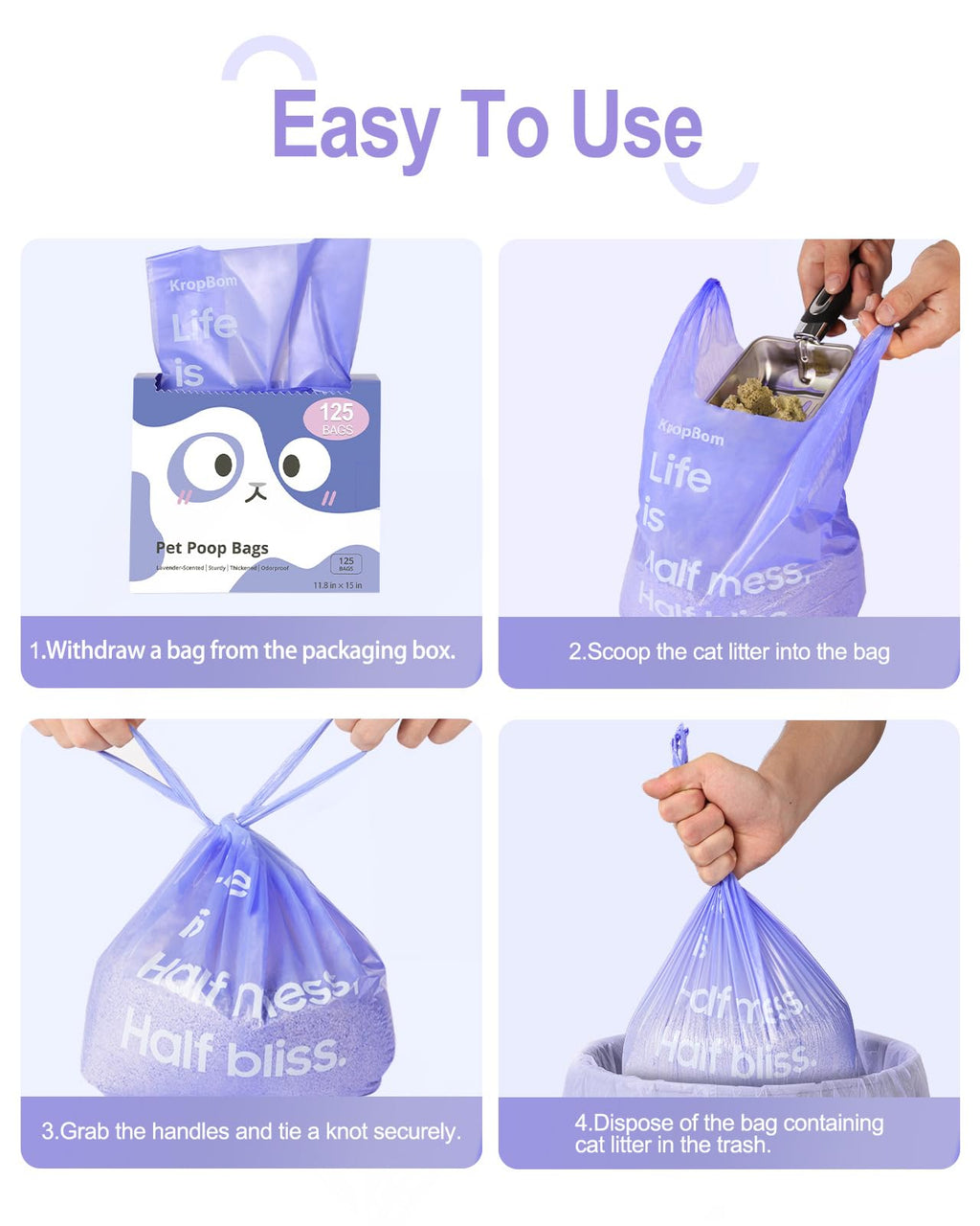 125 Count Lavender Scented Cat Litter Bags with Handles S672