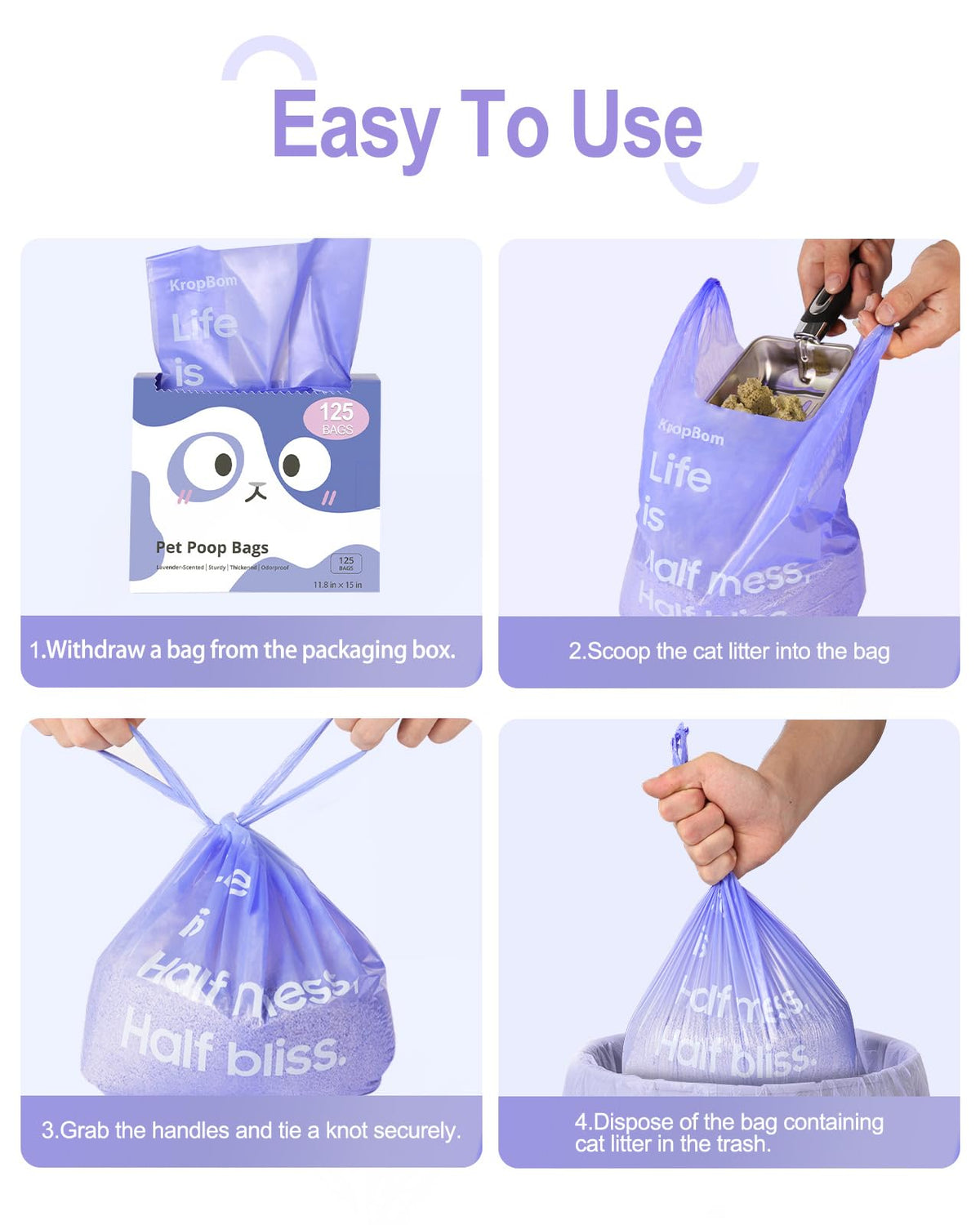 125 Count Lavender Scented Cat Litter Bags with Handles S672