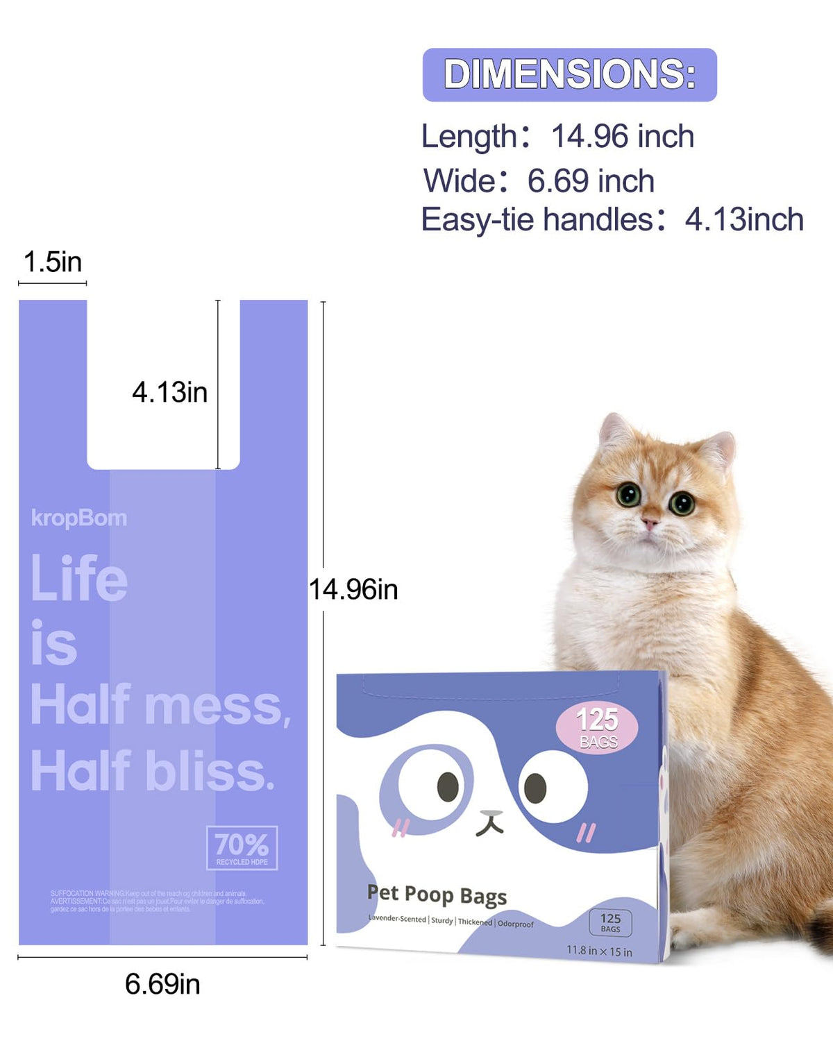 125 Count Lavender Scented Cat Litter Bags with Handles S672