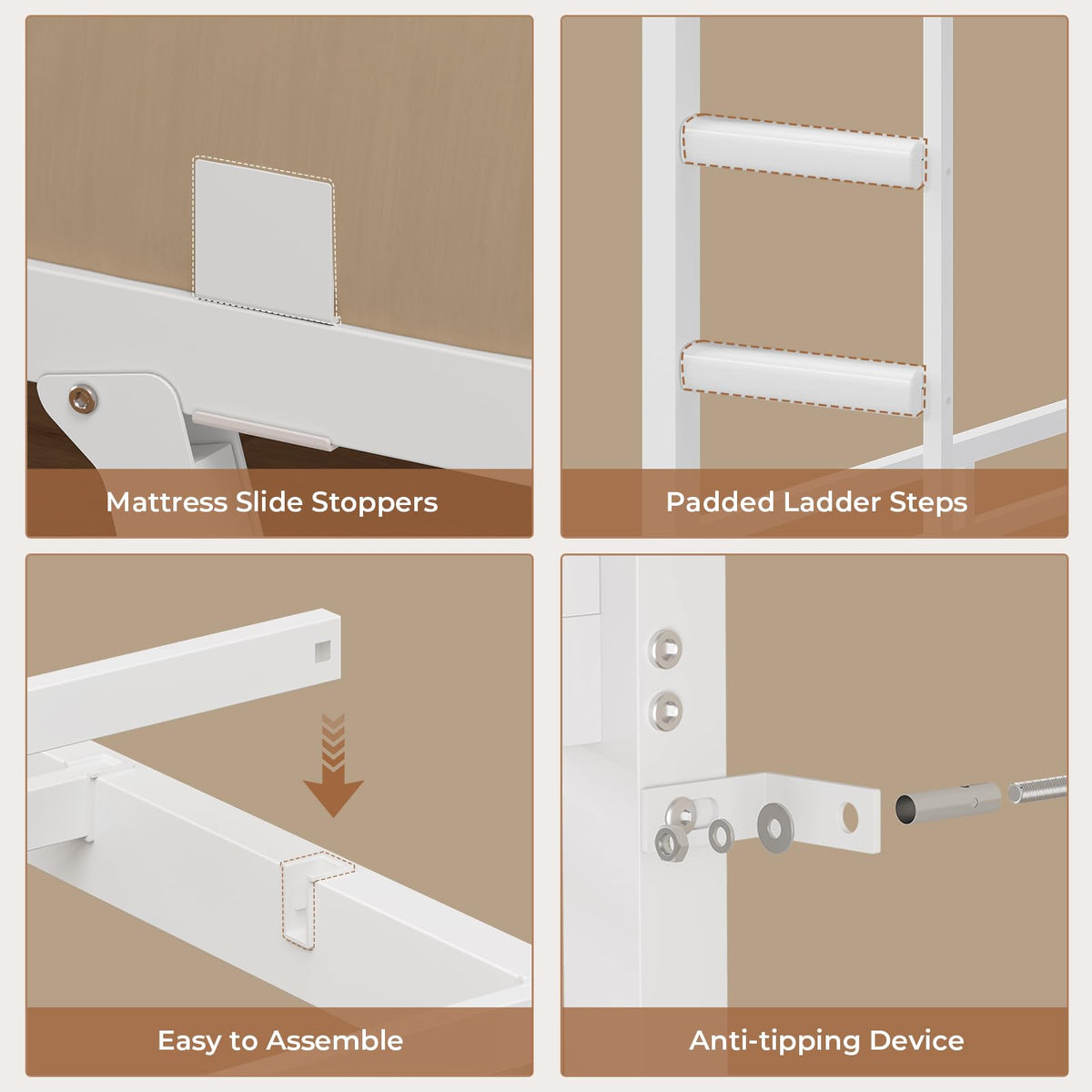 Twin Over Twin Bunk Bed with Desk & LED Light I665