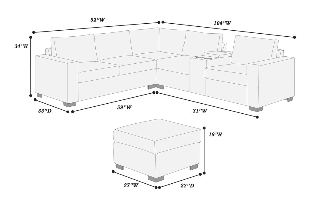 Light Gray Corduroy 4pc Sectional Sofa Set E456241