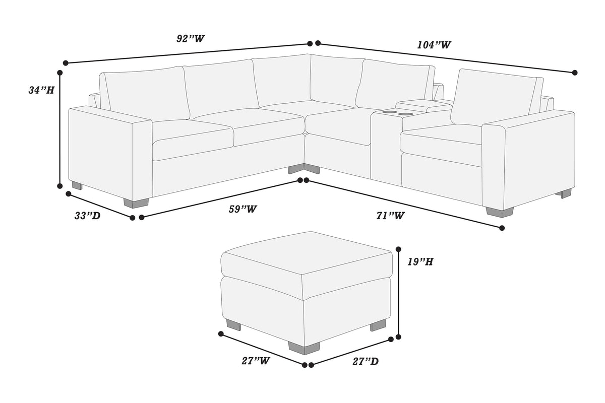 Light Gray Corduroy 4pc Sectional Sofa Set E456241