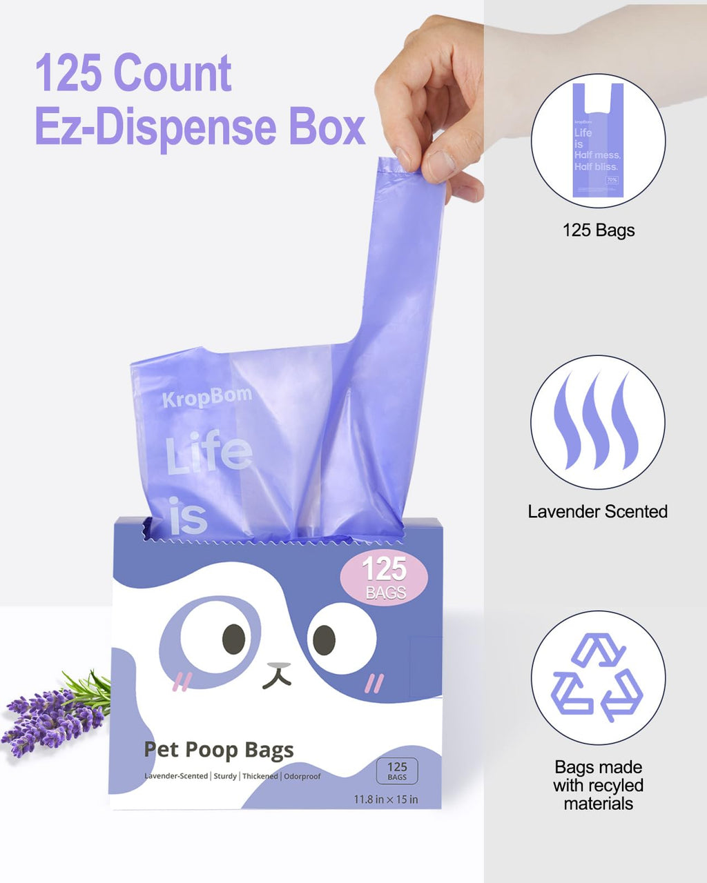 125 Count Lavender Scented Cat Litter Bags with Handles S672