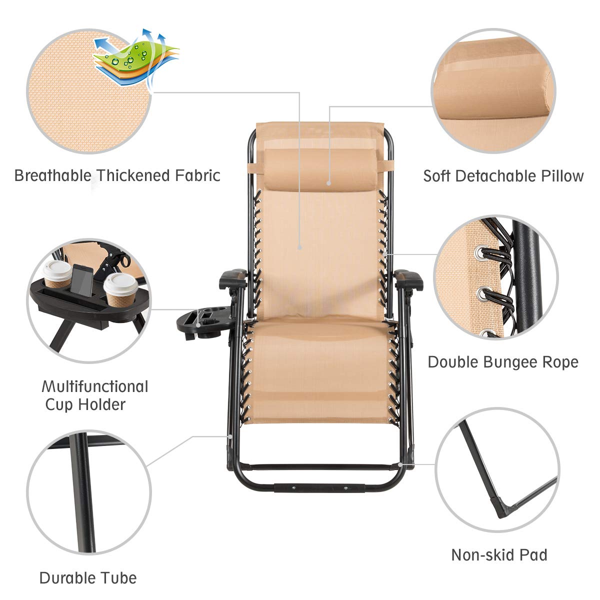 Oversized Zero Gravity Chair with Cup Holder & Detachable Headrest J22029