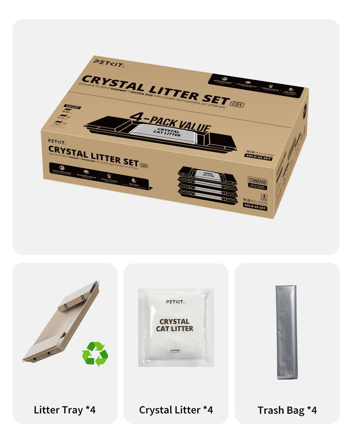 Crystal Cat Litter with Tray 4.5 lb×4 Packs K96280