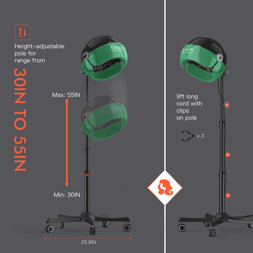 1875W Ionic Hooded Hair Dryer with 3 Temperature Settings I9884