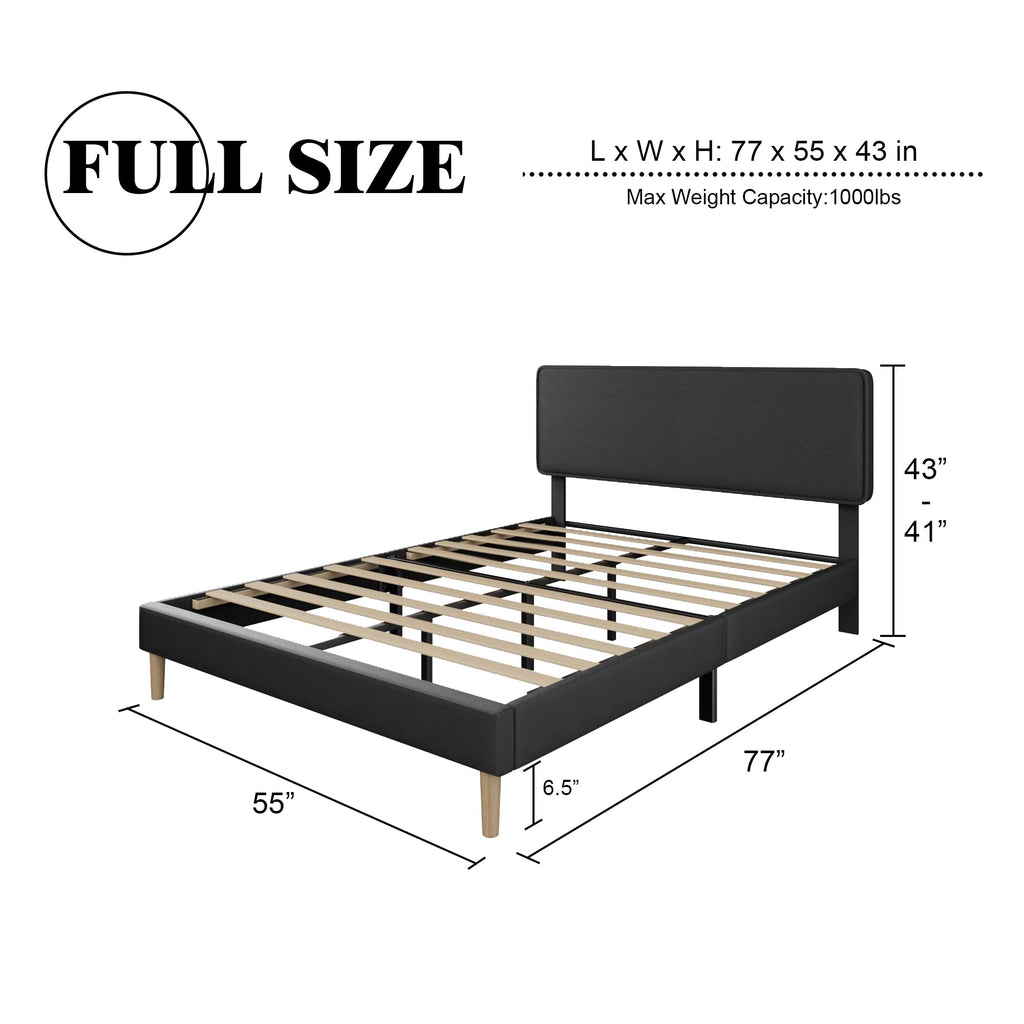 Black Full Size Upholstered Platform Bed Frame with Adjustable Headboard O59898