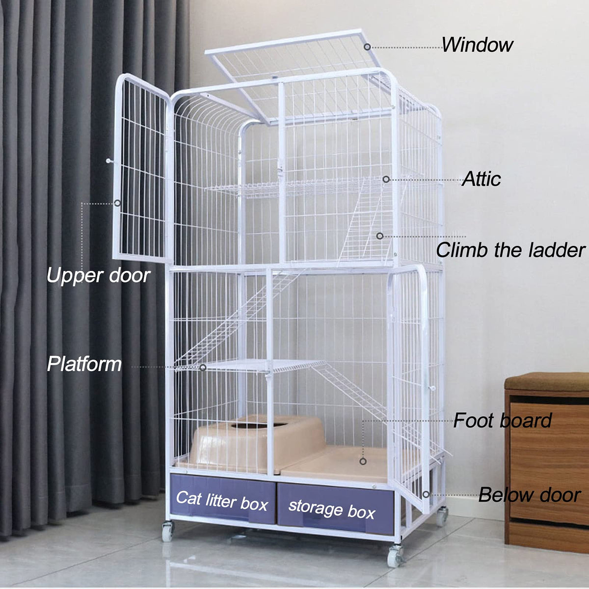 Black Folding Metal Cat Cage Dog Crate L97568