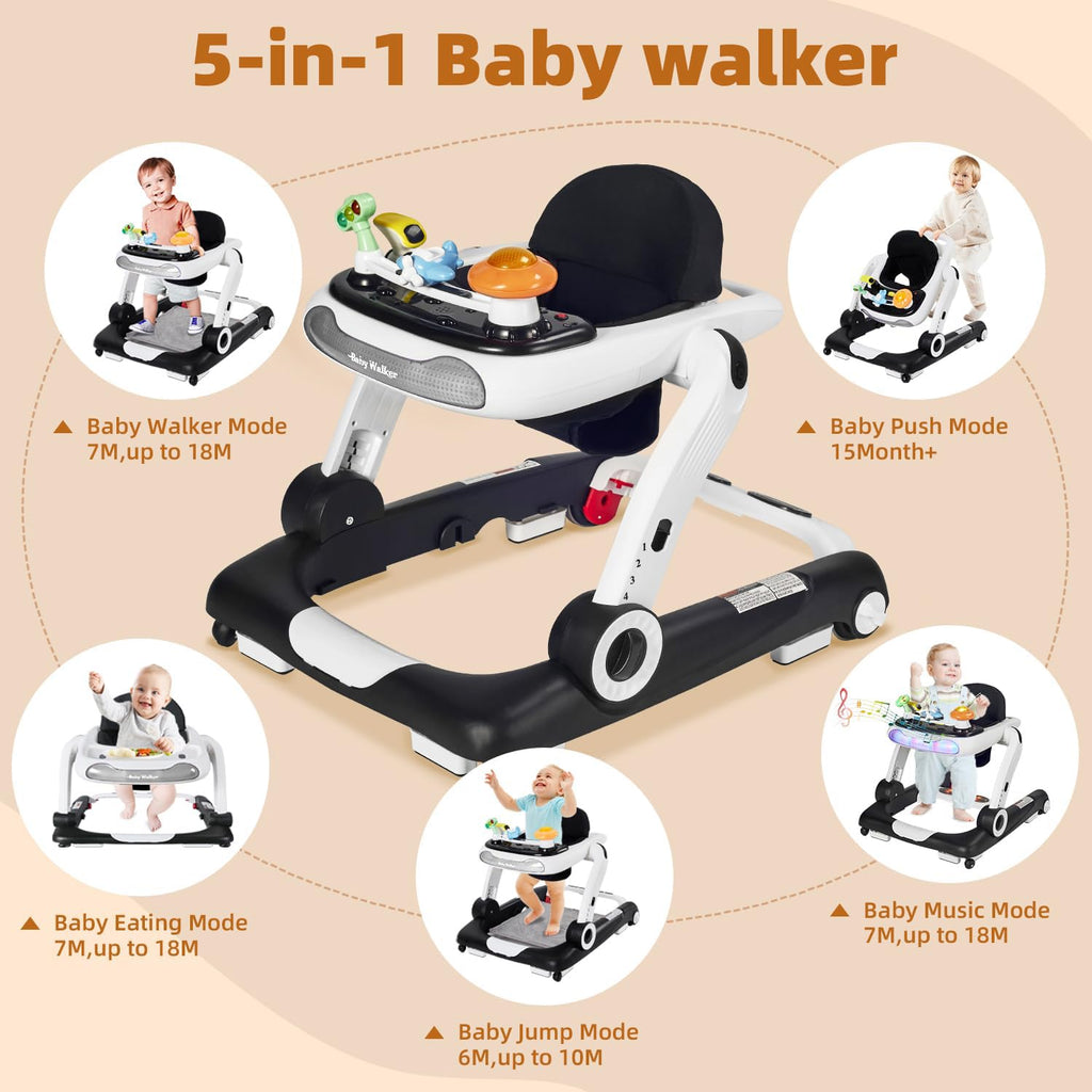 Foldable Adjustable Baby Walker with Wheels and Bouncer J959