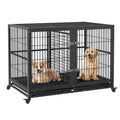 48 Inches Heavy Duty Metal Dog Crate with Divider and Wheels Q36269