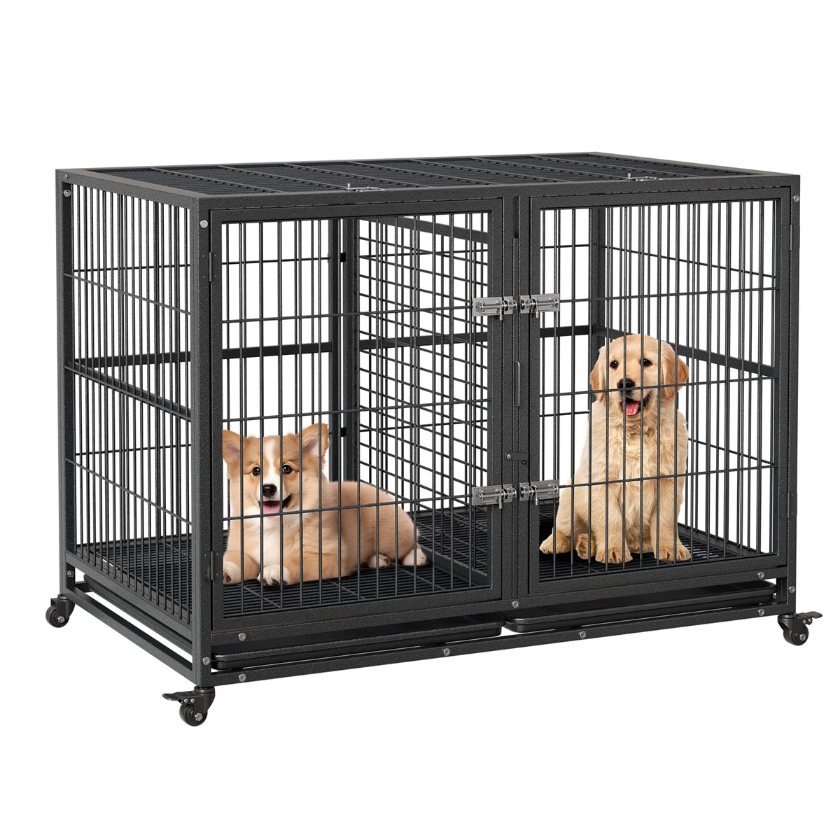 48 Inches Heavy Duty Metal Dog Crate with Divider and Wheels Q36269