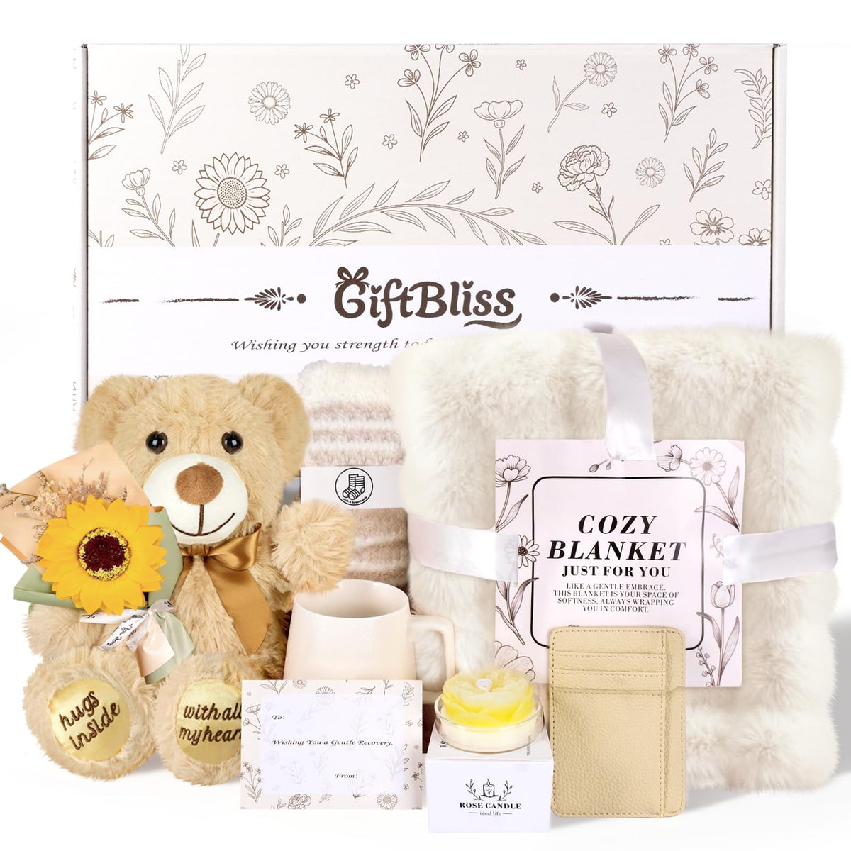 Get Well Soon Gift Basket with Blanket, Mug, Teddy Bear, Aromatherapy S386490