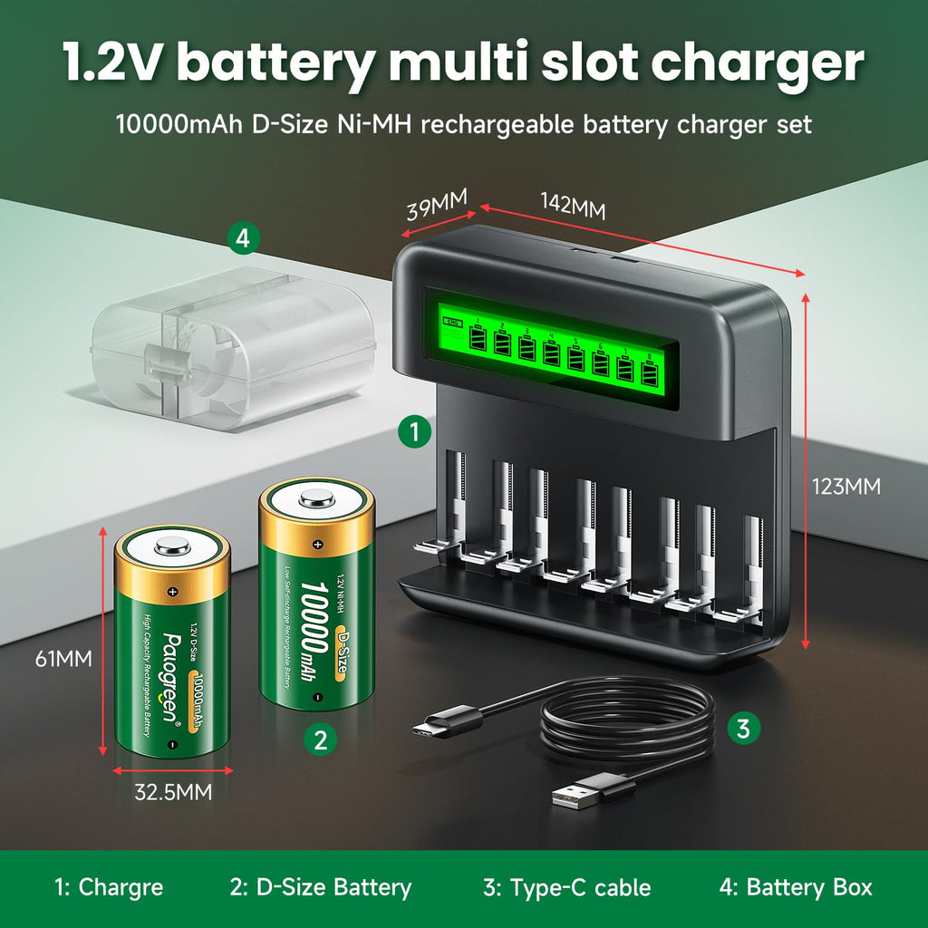 Rechargeable D Batteries with Charger T78355