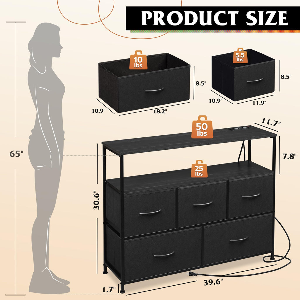 Black 5 Drawer Fabric Dresser O539644
