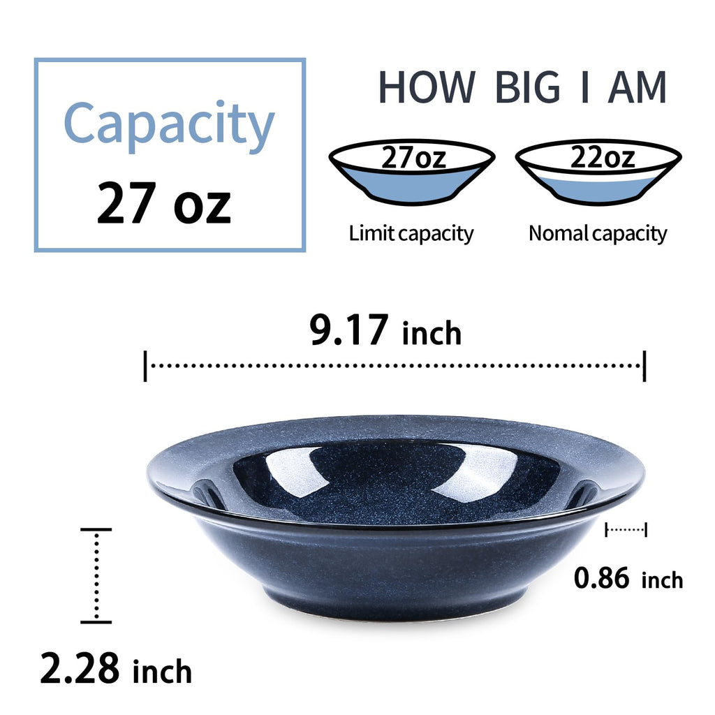Blue 27oz Ceramic Soup Bowls Set of 4 Y3508