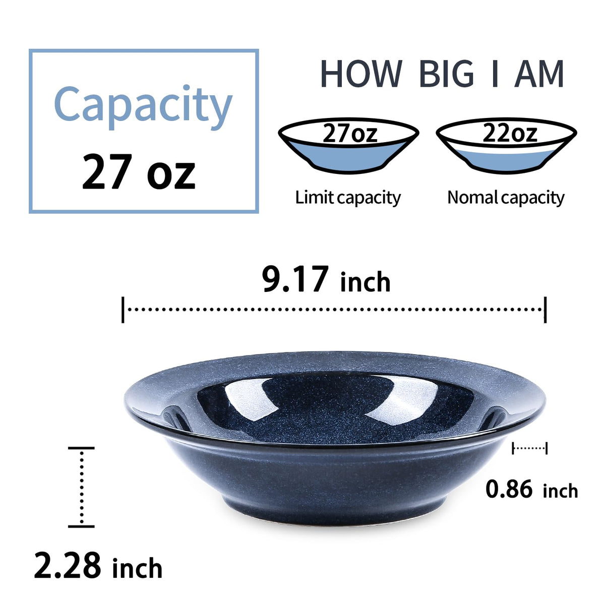 Blue 27oz Ceramic Soup Bowls Set of 4 Y3508