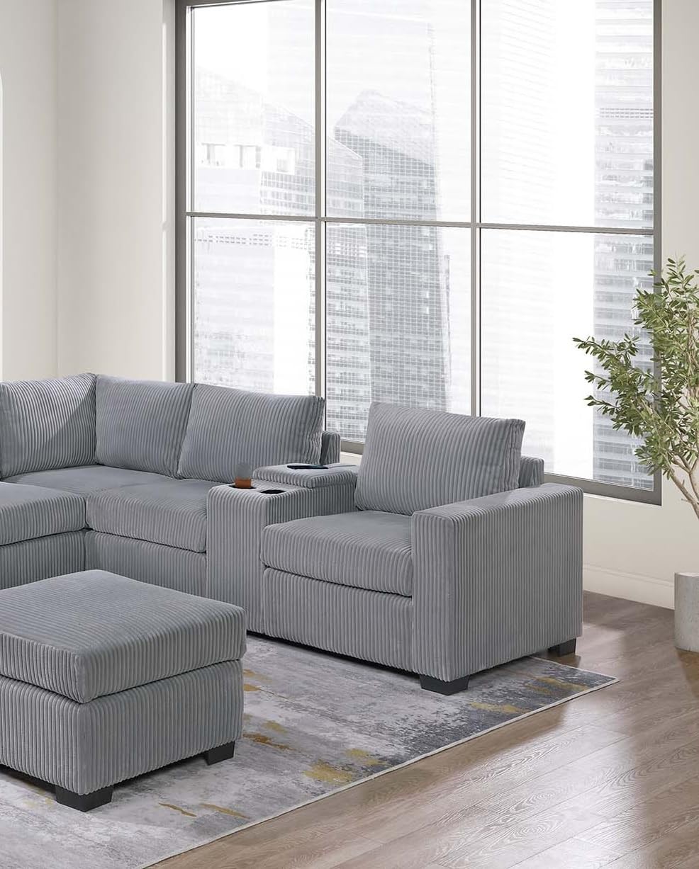 Light Gray Corduroy 4pc Sectional Sofa Set E456241