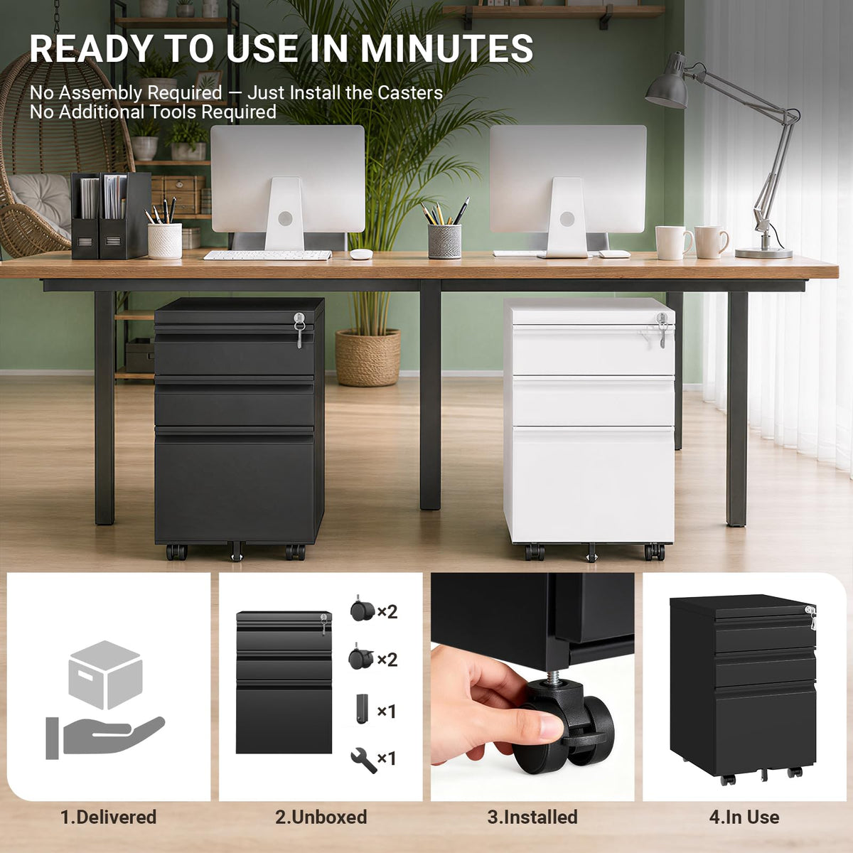 Black 3 Drawer Mobile File Cabinet with Lock M2855