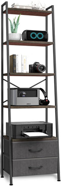 5-Tier Ladder Bookshelf with 2 Drawers Black N2055