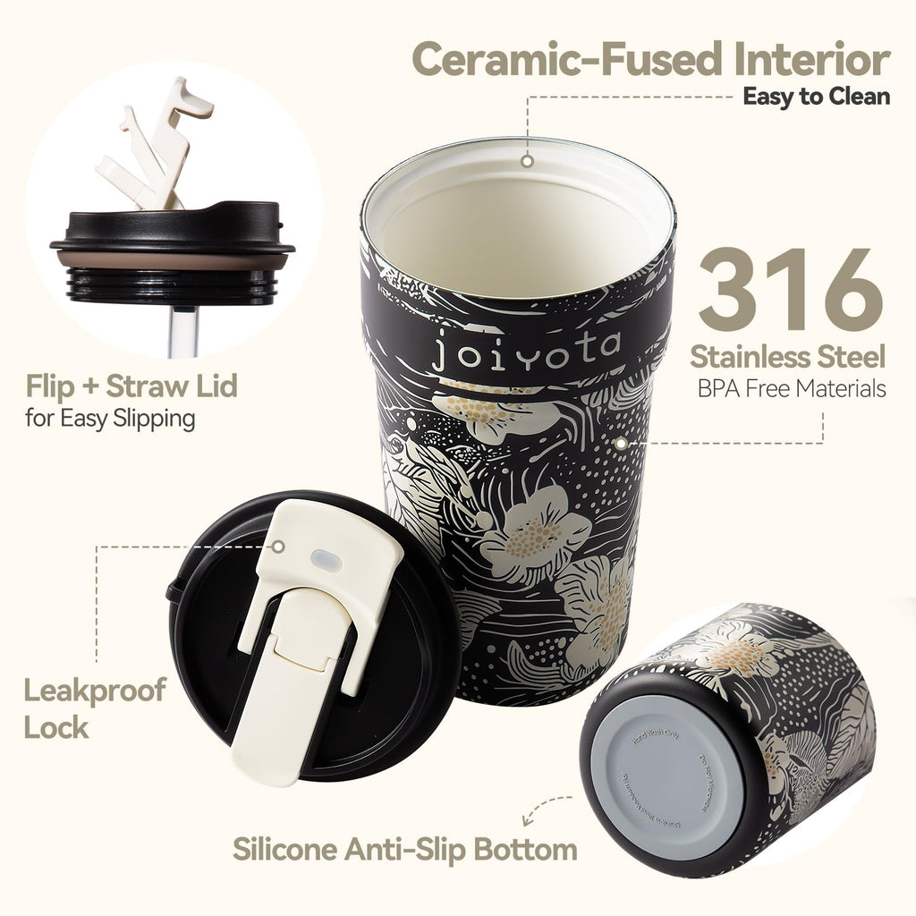 20oz Insulated Stainless Steel Ceramic Lined Coffee Tumbler with Lid and Straw P65992